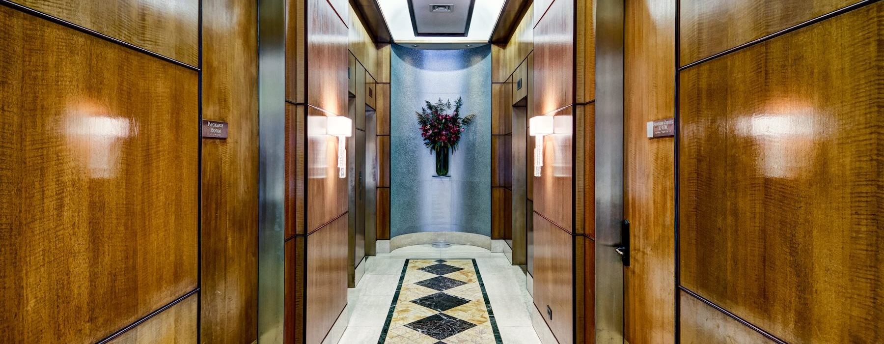 a hallway with elevator doors